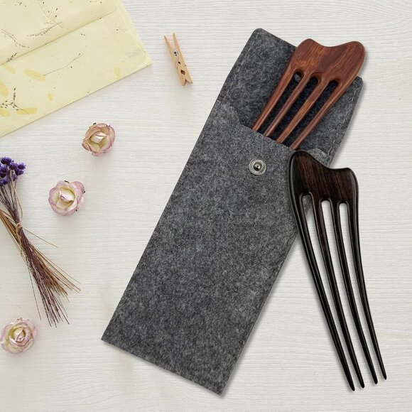 Wooden Hair Fork Handmade French Hair Pin for Buns Dark Rosewood for Long Hair main image 4